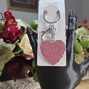 Light Pink Heart Silver Keychain with Rhinestones